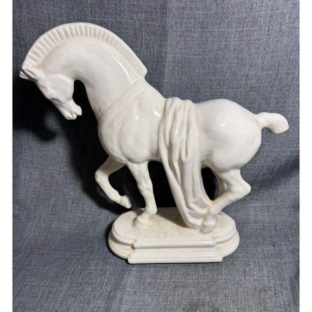 Vintage Trojan Horse 1980s Ceramic Horse Statue Hollywood Regency White